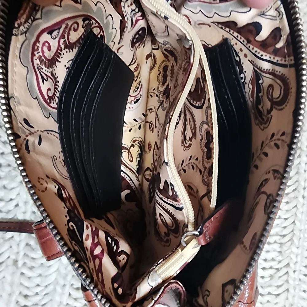 BRIGHTON  All-In-One Crossbody Shoulder Bag Alligator Embossed Chocolate Leather
